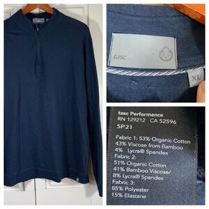Tasc Performance Mens Pullover Quarter Zip Shirt Navy XL Organic Cotton Bamboo